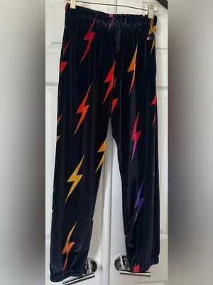 Aviator Nation Black Velvet Hoodie and pants set Multicolor Lightning Bolt thumbnail 7