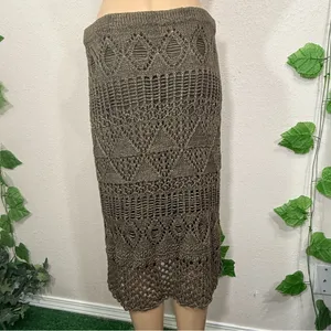 Olive Crochet Fringe Skirt Tan Size L thumbnail 6