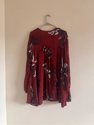 Free People Wine Floral Tie-Neck Tunic thumbnail 3
