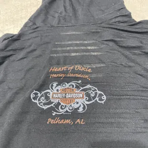 Harley Davidson Black Long Sleeve Top w/ Hoodie Pelham AL SZ L Motorcycle thumbnail 11