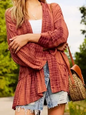 Free People Womens XS/S Tie Dye Kimono Jacket Cotton Gauze Belted Boho Rust thumbnail 2