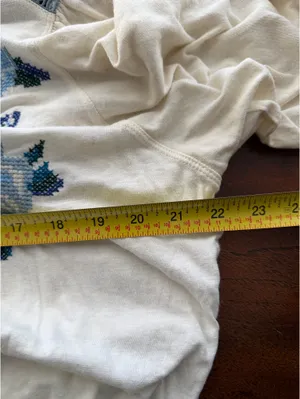 free people felicity embroidered top peasant prairie cream smocked Linen blend L thumbnail 7