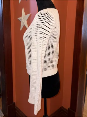 A New Day White Open-Knit Button Cardigan Sweater thumbnail 2