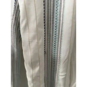 Krazy Kat Pants Womens Sze Med Ivory Blue Metallic Striped Wide Leg Pull On thumbnail 2