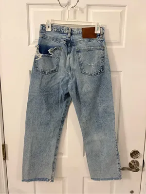 ZARA Light Blue Distressed Boyfriend Jeans thumbnail 1