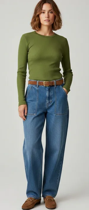 NWT Long Sleeve Green Ribbed Crewneck Top thumbnail 1