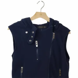 Doublju Fitted Zip-Up Hooded Moto Vest Blue NEW thumbnail 5