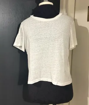 J. Crew White Short Sleeve Crewneck Cotton Blend Burnout Tee 💜 thumbnail 1