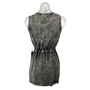 NEW Forever 21 Gray V-Neck Sleeveless Zip Up Mini A-Line Tank Denim Dress Size S thumbnail 2