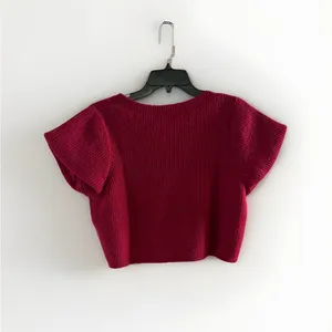 Day + Moon: V-Neck Sweater Cropped Top with Cap‎ Sleeves Annabelle Red NWT thumbnail 4