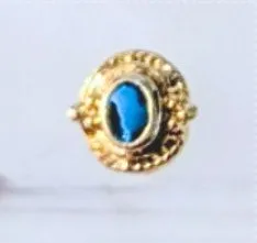 Vintage Stud Earrings 0.25" Dainty Gold Tone Halo Blue Center - Fair Condition thumbnail 1