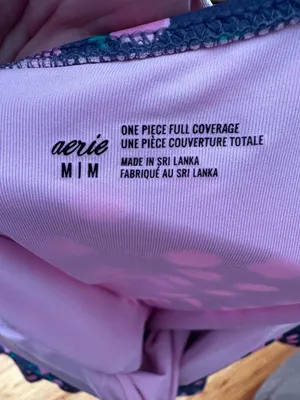 Aerie One Piece Swimsuit Medium Floral Ruffle V Neck Pink Green Bathing Suit thumbnail 5