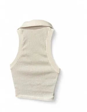 Zara White Ribbed Knit Turtleneck Sleeveless Cropped Sweater Vest Top Size S thumbnail 2