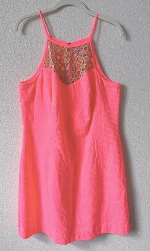 Lilly Pulitzer Larina Shift Dress Pink Sun Ray Size 14 Coastal Metallic Neon thumbnail 1