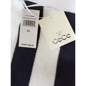 Cece‎ Sweater Women XL Striped Blue White Boxy Nautical Beach Casual Preppy New thumbnail 5
