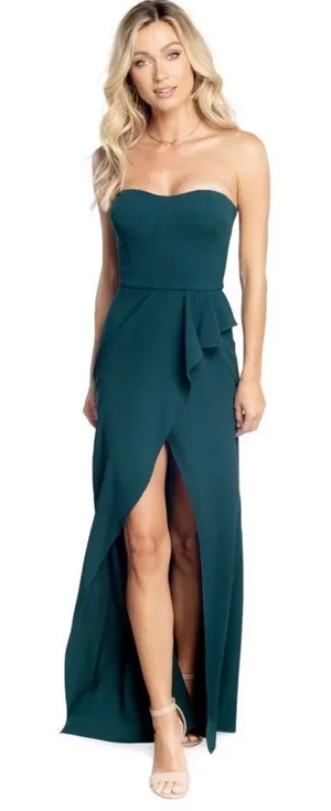Dress The Population Kai Strapless Gown with High Slit in Pine Green Size XXL thumbnail 1