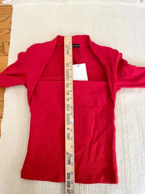 Zara Y2K Cotton Square Neck Ribbed Long Sleeve Top Red Orange Size S Stretch thumbnail 6