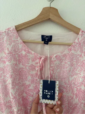 Roller Rabbit Women's Long Sleeve Sketched Floral Mini A-Line Dress in Pink thumbnail 3