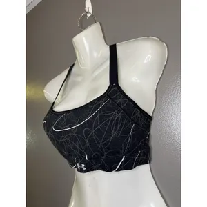 Under Armour Sports Bra Womens Small Black Print Racerback Padded Stretch thumbnail 3