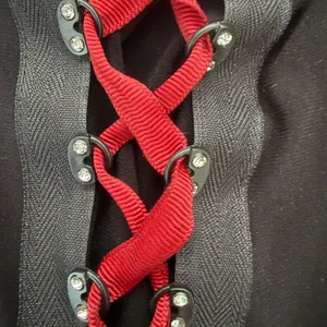 Y2K Black Corset Cami Top Small Goth Coquette Lace Up Bustier Red Ribbon Boned Fairy Grunge Alt Clubwear thumbnail 5