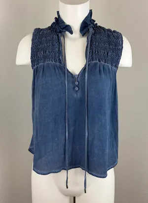 Free People Ruffle me up blue sleeveless top thumbnail 1