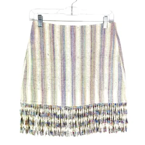 Alexis Vichy Silk Blend Fringe Mini Skirt Neutral Stripe Resort Vacation Size S thumbnail 7
