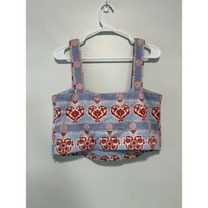 Hill House The Clara Boxy Crop Square Neck Top in Poppy Damask Stripe Size Large thumbnail 5