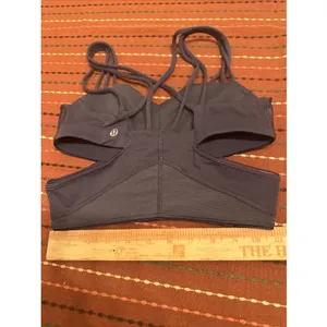 Lululemon Exquisite Strappy Cut-Out Long Bra Nightfall Plum Mesh Size 2 Cut Outs thumbnail 3