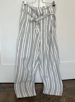 Madewell Linen-Cotton Paperbag Pants in Dark Baltic Stripe thumbnail 4