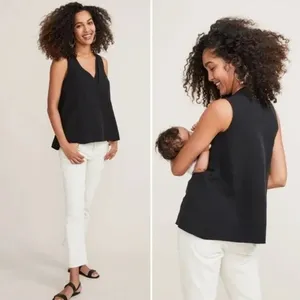 Hatch The Back In The Game‎ Nursing Tank Tencel Linen Blend in Black thumbnail 2