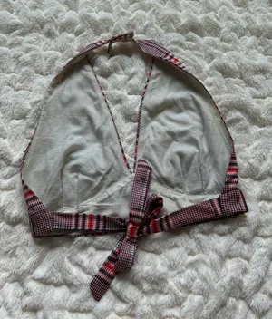 Red, White, Blue Plaid Vintage Halter Crop Top thumbnail 5