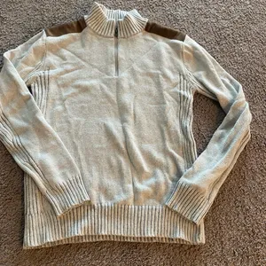 Rue21 MENS Cream and Brown Cowl Neck Sweater with Ribbed Details thumbnail 1