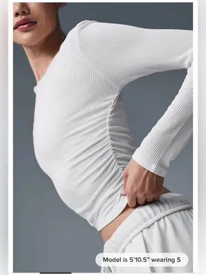 Alo Yoga Gather Long Sleeve Top in White or Ivory thumbnail 3