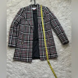 Calvin Klein Women’s Black, White, and Red Plaid Blazer Jacket Size 2 thumbnail 11