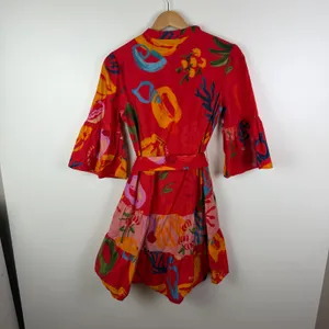 Farm Rio Tropical Fruit Printed Mini‎ Shirt Dress Small Multicolor Belted Resort thumbnail 6