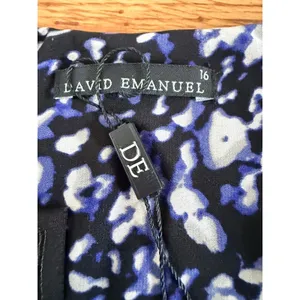 David Emanuel Animal Print Sequin V-Neck Shift Dress Blue Black Size 12 US thumbnail 10