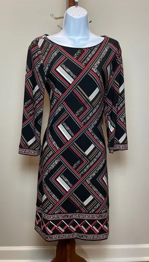 White House Black Market Dress Size M Geometric Shift Stretch Long Sleeves thumbnail 1