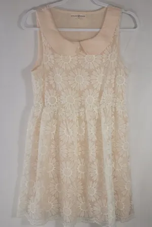 Altar'd State Peach Daisy Lace Mini Dress Peter Pan Collar Size M Boho Romantic thumbnail 1