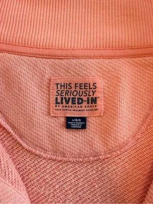 American Eagle Seriously Lived in Peach Coral V Neck Oversized Pullover Sweatshirt w Pockets thumbnail 3
