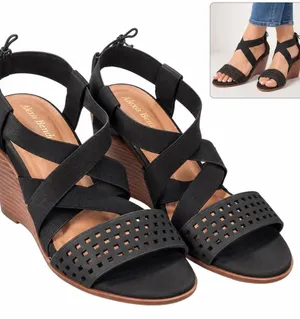 Alexis Bendel Black Crisscross Wedge Sandals heel comfortable cute new with tags thumbnail 1