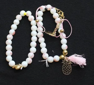NEW Beaded Pineapple Turtle Seashell Beach Bracelet Set Gold / Pink / White thumbnail 1