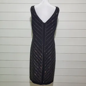 Carmen Marc Valvo Black and Silver Studded Bodycon Dress Size L‎ thumbnail 2