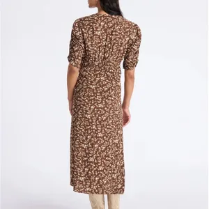 Time and Tru Women's Midi Dress with Ruched Sleeves thumbnail 2