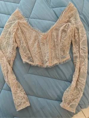 Victoria's Secret Blush Lace Beaded Corset Crop Top thumbnail 1