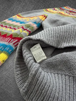 Women’s XL Gray Multicolor Fair Isle Knit Pullover Sweater thumbnail 4