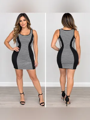 NWT 2B Bebe Women’s XL Black & White Striped Colorblock Bodycon Tank Dress USA thumbnail 2