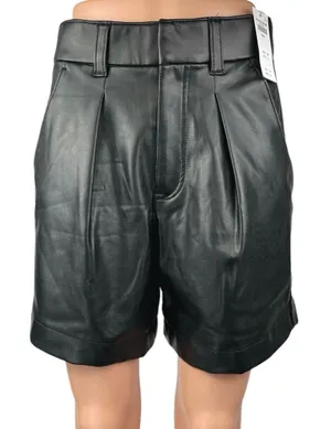 NEW Abercrombie & Fitch Black Vegan Faux Leather High Waist Bermuda Shorts Sz S thumbnail 1