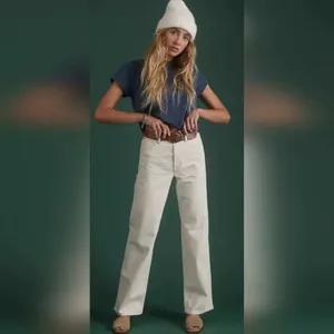 AE77 Stovepipe Selvedge Jeans Women 14 Regular Cream NWT Organic Cotton Straight thumbnail 2