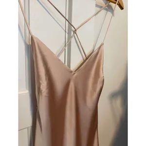 Zara Champagne Satin Maxi Slip Dress Cross Back V-Neck Sleeveless Pink Beige XS thumbnail 6