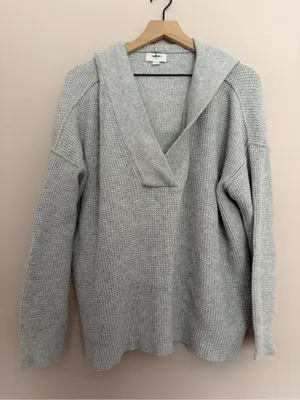 Aerie CozyUp Waffle Sweater Hoodie Gray Medium thumbnail 3